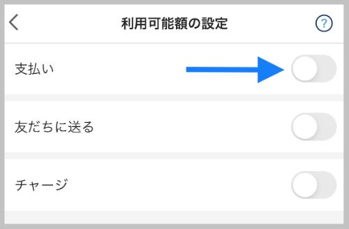 利用可能額を設定したいスイッチボタンをタッチすると設定画面が表示されます。