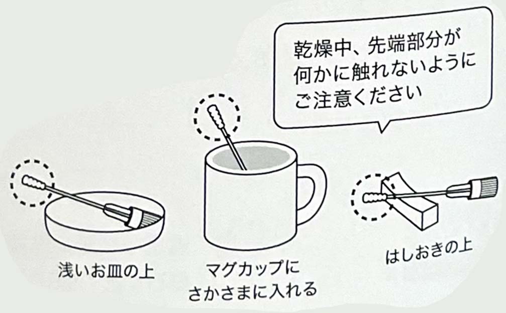 細胞採取後、採取棒の先端を乾かす３つの方法（説明書より）