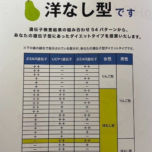 DHCパーソナルカルテに記載された洋梨型結果